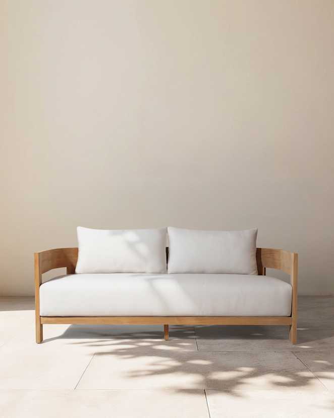 Natural Teak Curved Solid Teak Outdoor Sofa