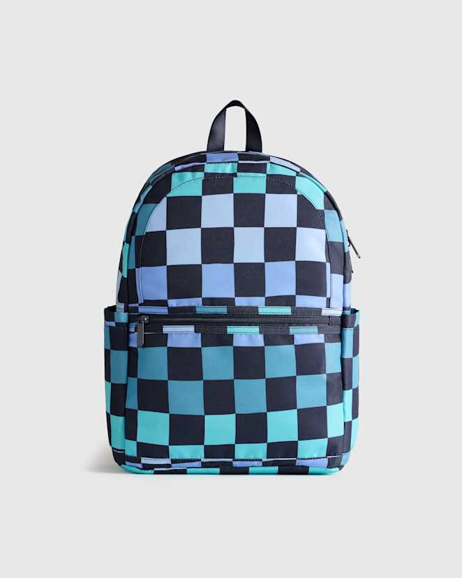 Blue Checks Recycled Double Pocket Backpack