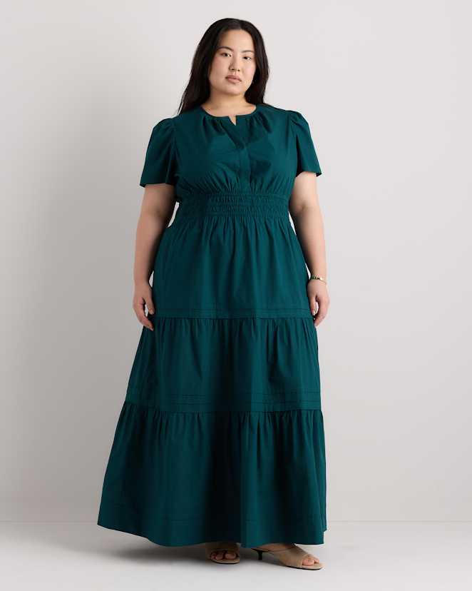 Ocean Green 100% Organic Cotton Poplin Tiered Maxi Dress