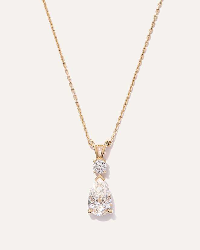 Yellow Gold 14K Gold Lab Grown Diamond Round & Pear Drop Necklace