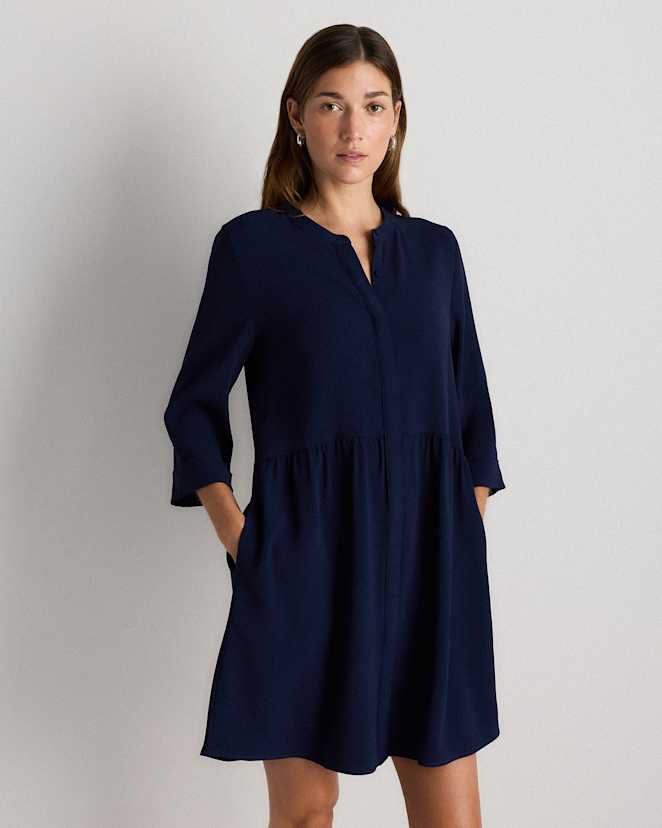 Navy Fluid Crepe Shirt Dress