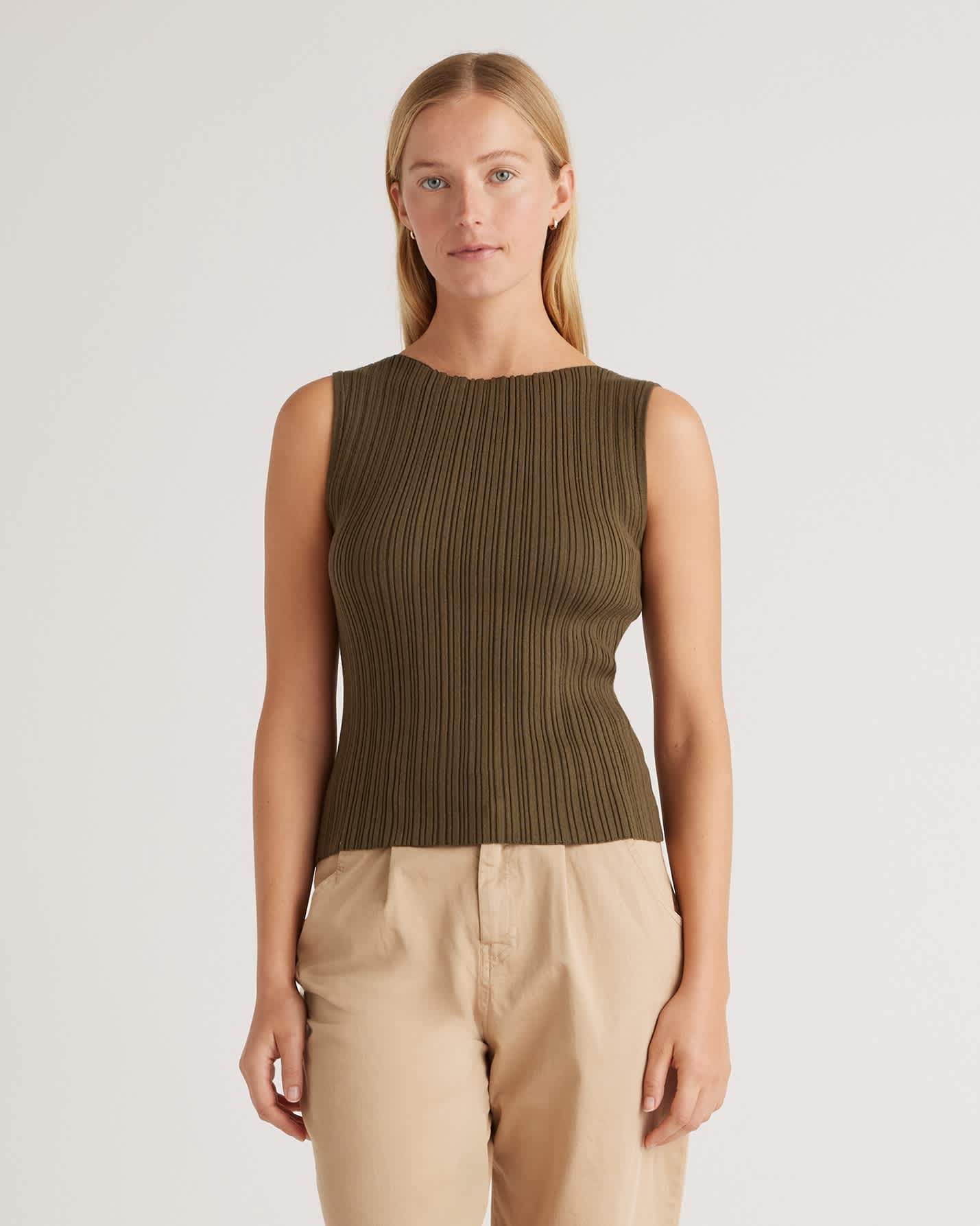 olive Cotton Cashmere Ribbed Tank
