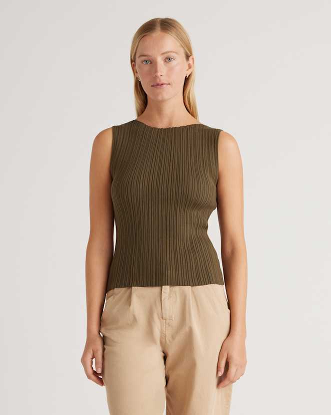 Olive Cotton Cashmere Ribbed Tank