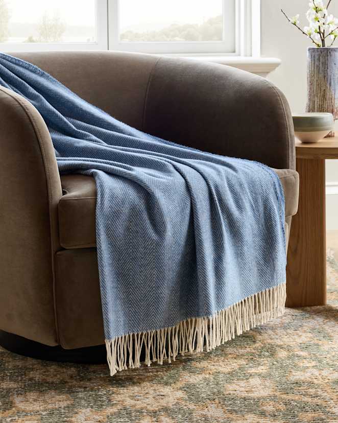 Blue Lightweight Italian Cotton Herringbone Throw