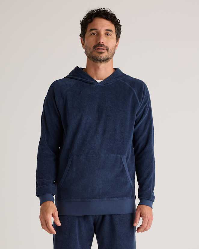 Deep Navy 100% Organic Cotton Terry Towel Pullover Hoodie