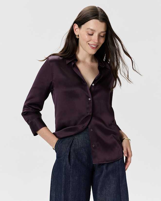 Deep Orchid Purple 100% Washable Silk Three-Quarter Sleeve Shirt