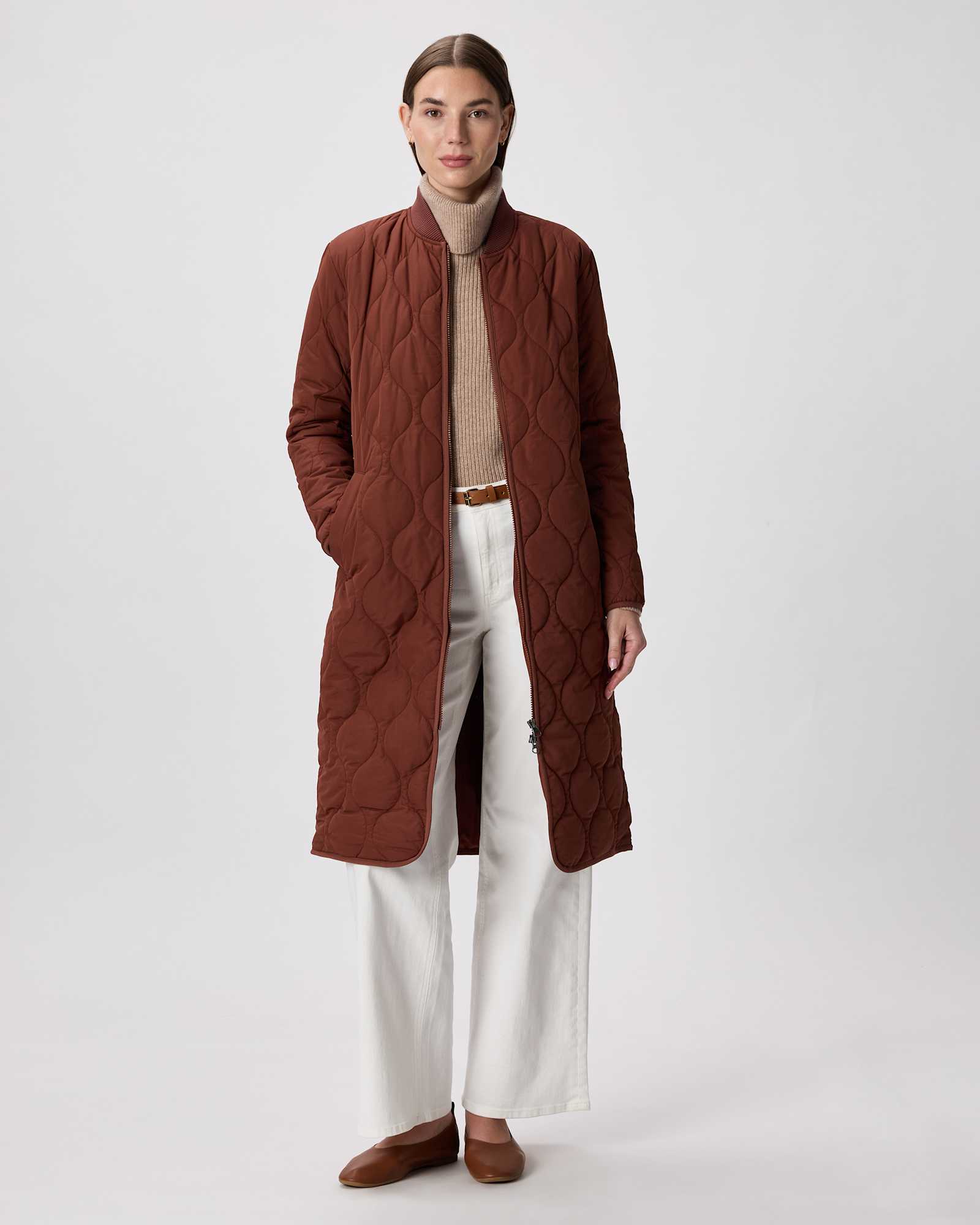 redwood-brown Featherless Quilted Puffer Long Coat