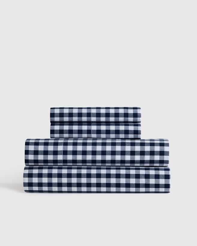 Navy Organic Crisp Percale Gingham Sheet Set