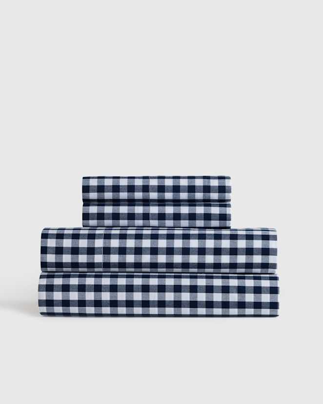 Navy Organic Crisp Percale Gingham Sheet Set