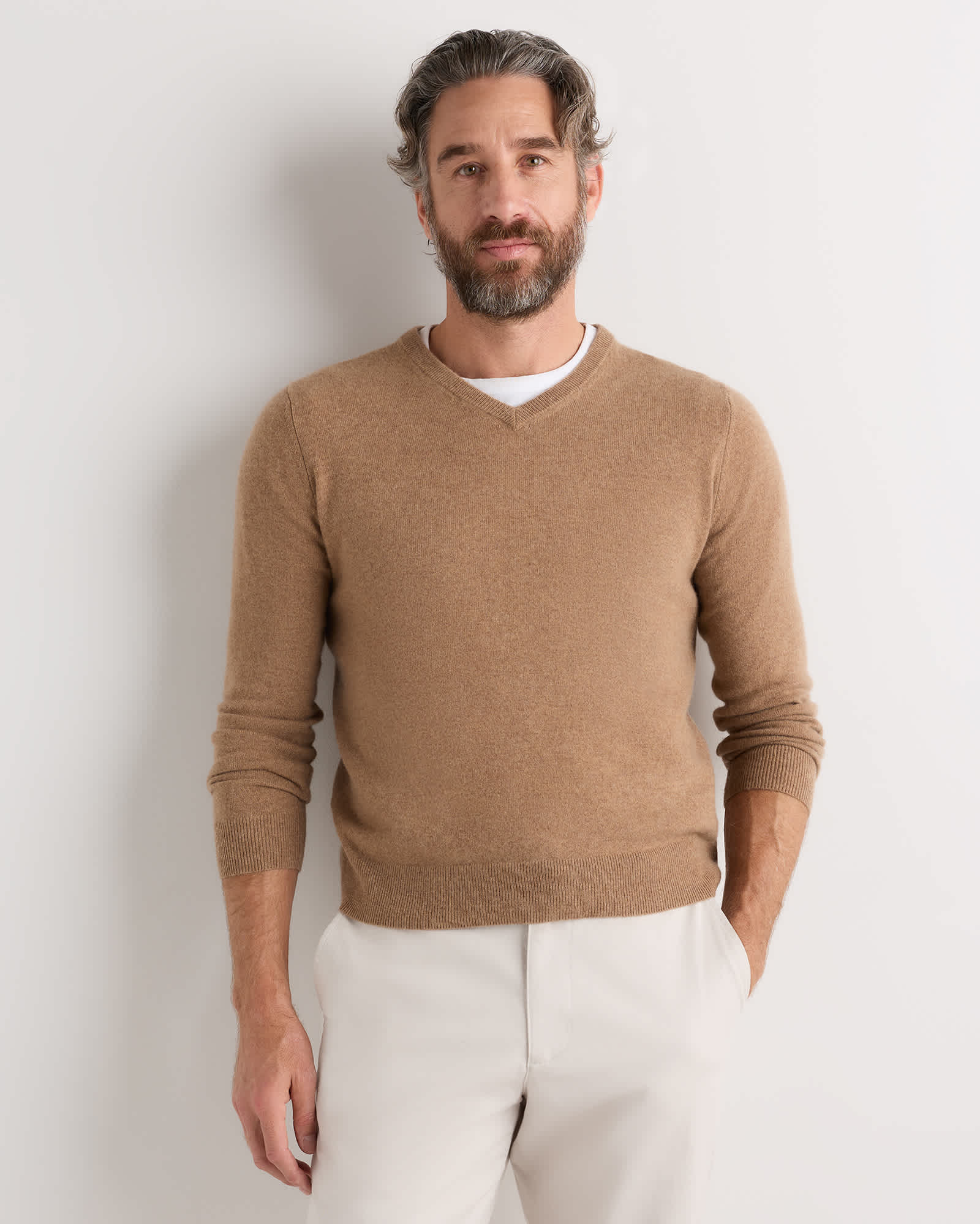 teak Mongolian Cashmere V-Neck Sweater