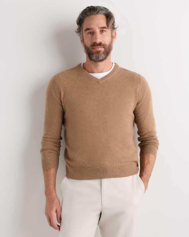 Teak Mongolian Cashmere V-Neck Sweater