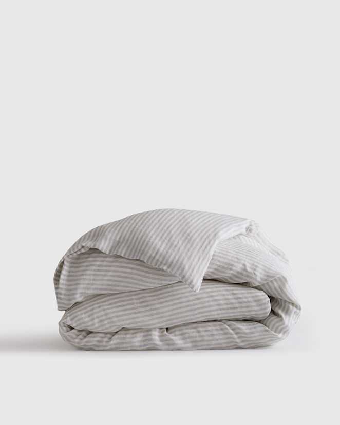 Mist/White Stripe European Linen Stripe Duvet Cover