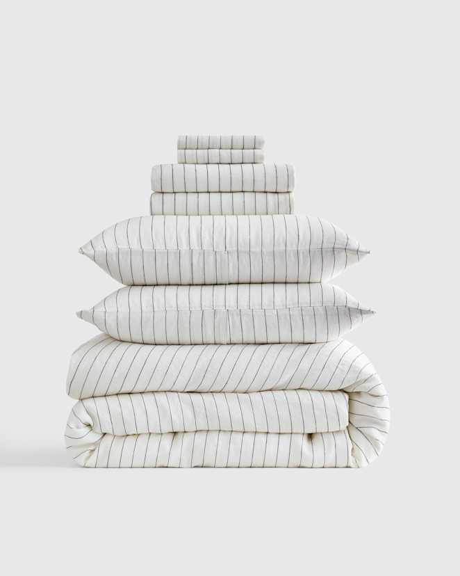 Pencil Stripe European Linen Stripe Deluxe Bedding Bundle