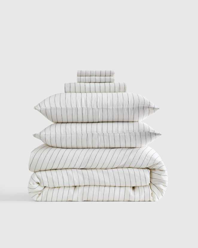 Pencil Stripe European Linen Stripe Deluxe Bedding Bundle