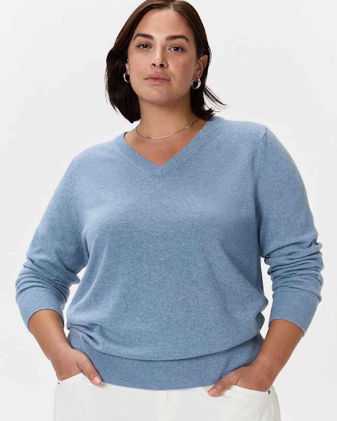 Faded Denim Mongolian Cashmere V-Neck Sweater
