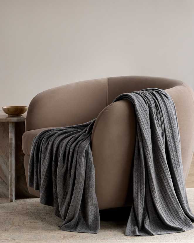 Heather Grey Cable Knit Cashmere Throw