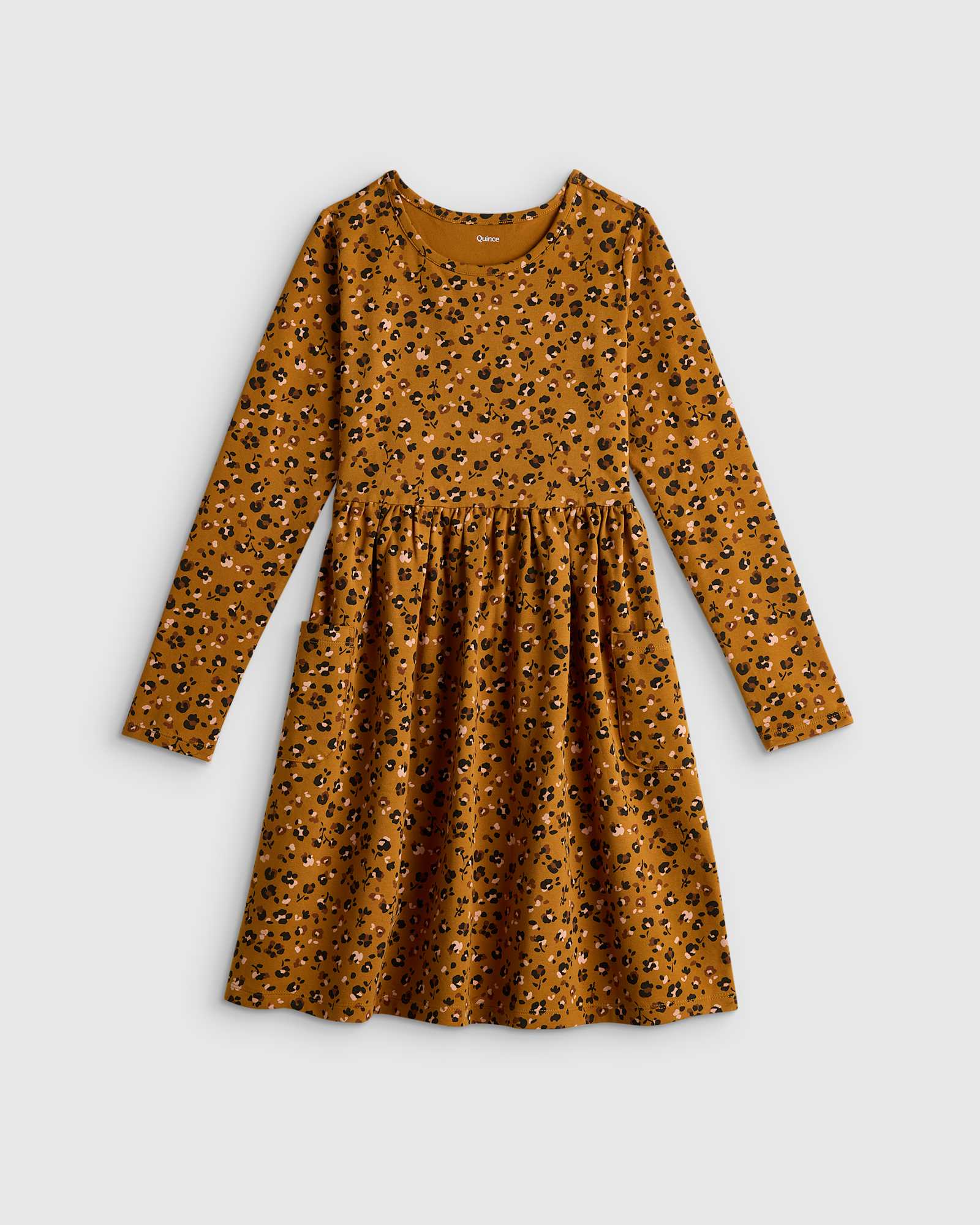 Caramel Confetti Floral Organic Cotton Long Sleeve Fit and Flare Pocket Dress