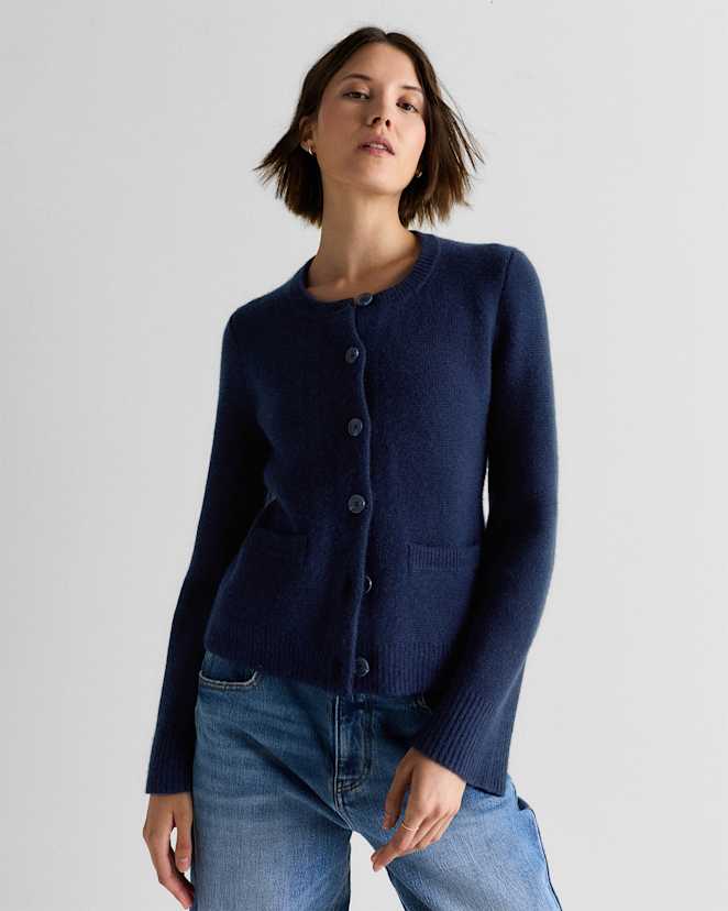 True Navy Mongolian Cashmere Structured Cardigan