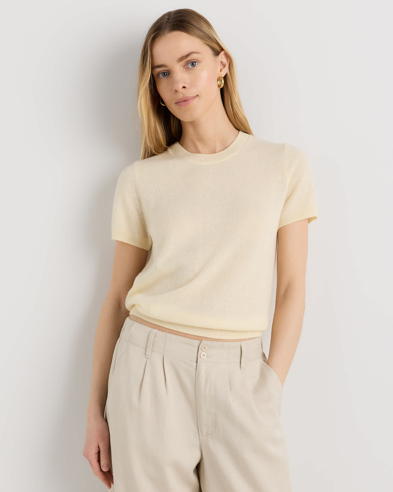 Pale Custard Yellow Mongolian Cashmere Tee