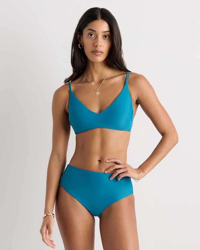 Lagoon Teal Blue Italian V-Neck Bikini Top