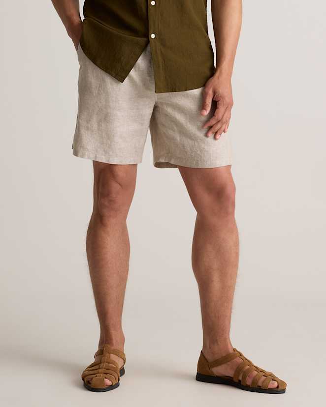 M-SHT-13-FLAX-33076 EDITED 1 Flax 100% European Linen Drawstring Beach Shorts - 7"