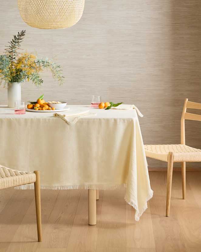 Natural European Linen Fringe Tablecloth