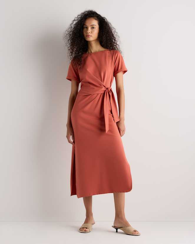 Spiced Orange Stretch Cotton Jersey Side Tie Midi Dress