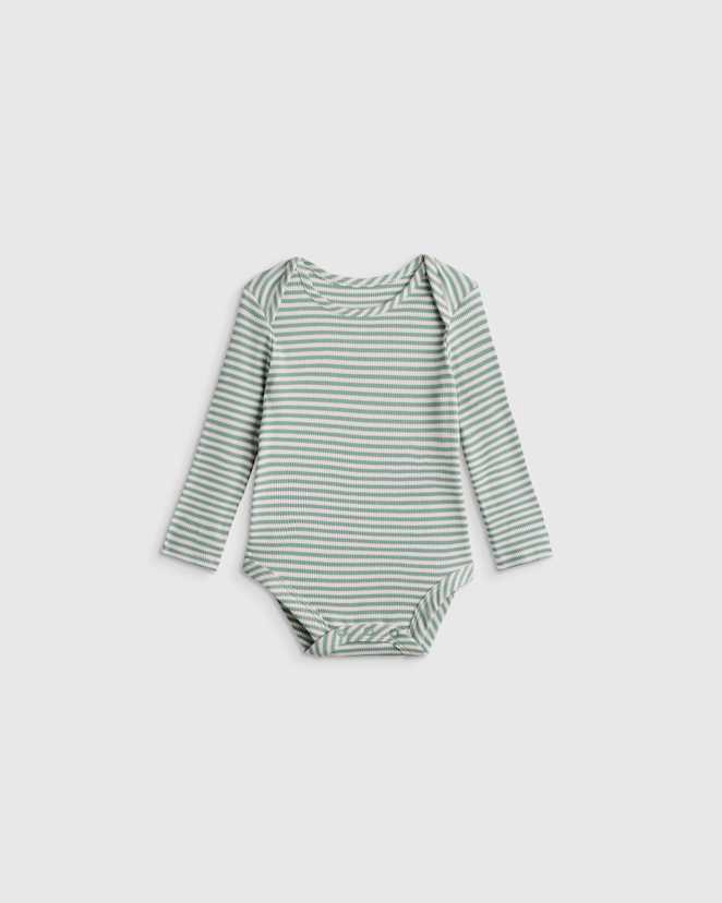 Green Stripe Softest Rib Long Sleeve Bodysuit