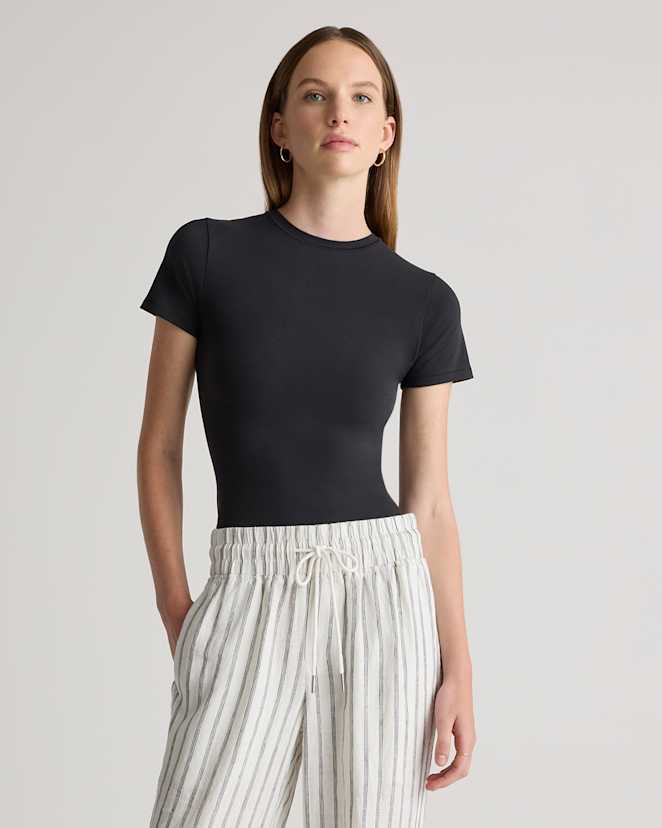 Black Stretch Cotton Jersey Fitted T-Shirt