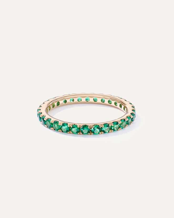 Lab Created Emerald 14K Gold Gemstone Pave Eternity Band