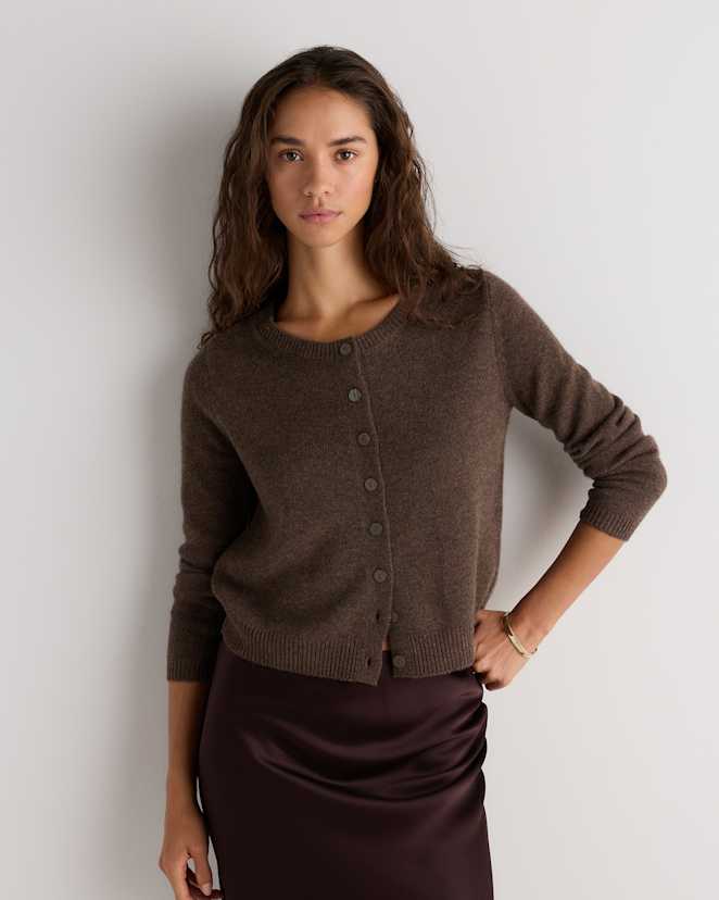 Brown Mongolian Cashmere Cropped Crew Cardigan
