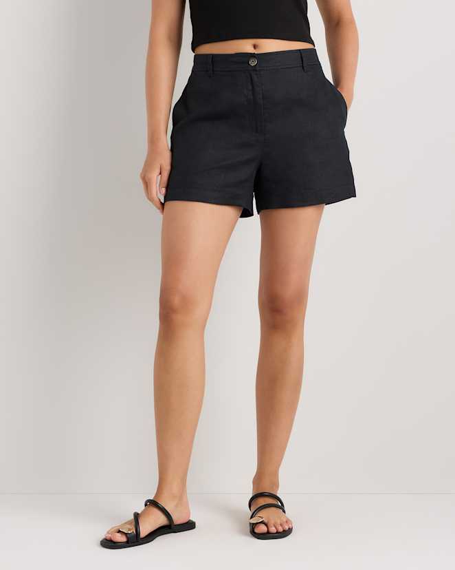 Black 100% European Linen Trouser Shorts