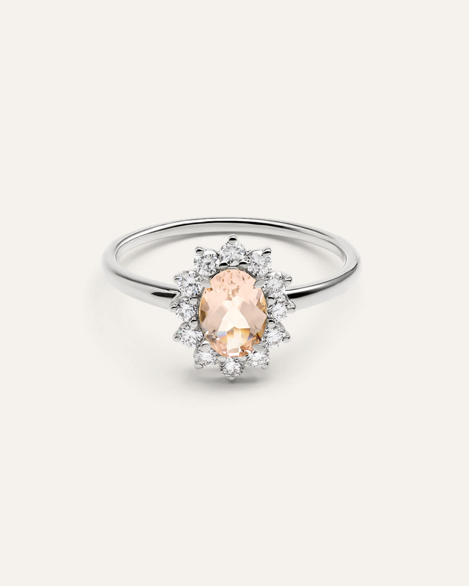 White Gold 14K Gold Lab Grown Diamond and Morganite Halo Ring