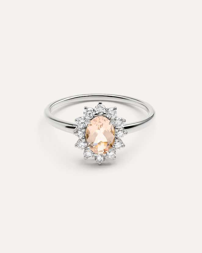 White Gold 14K Gold Lab Grown Diamond and Morganite Halo Ring