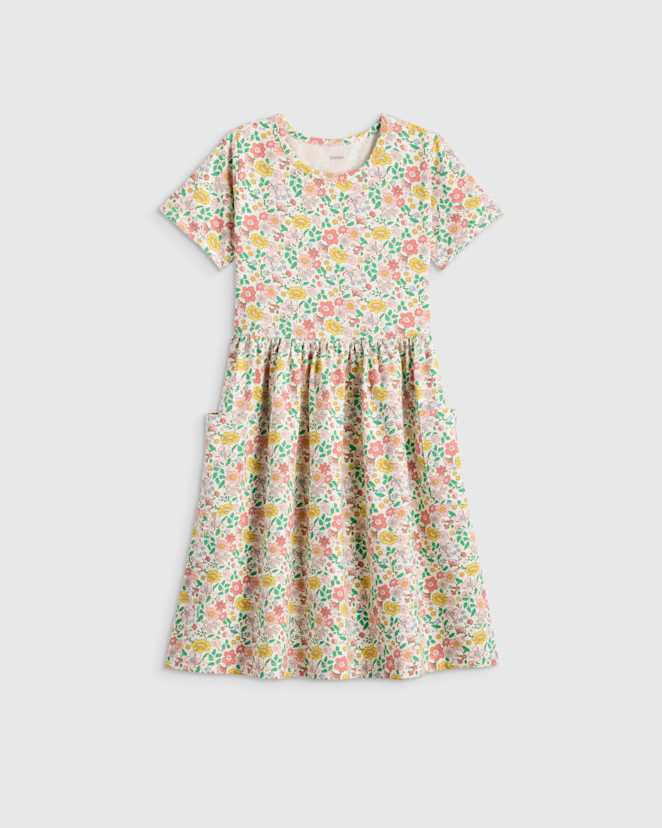 Bright Ditsy Floral Robe évasée en coton biologique à poches