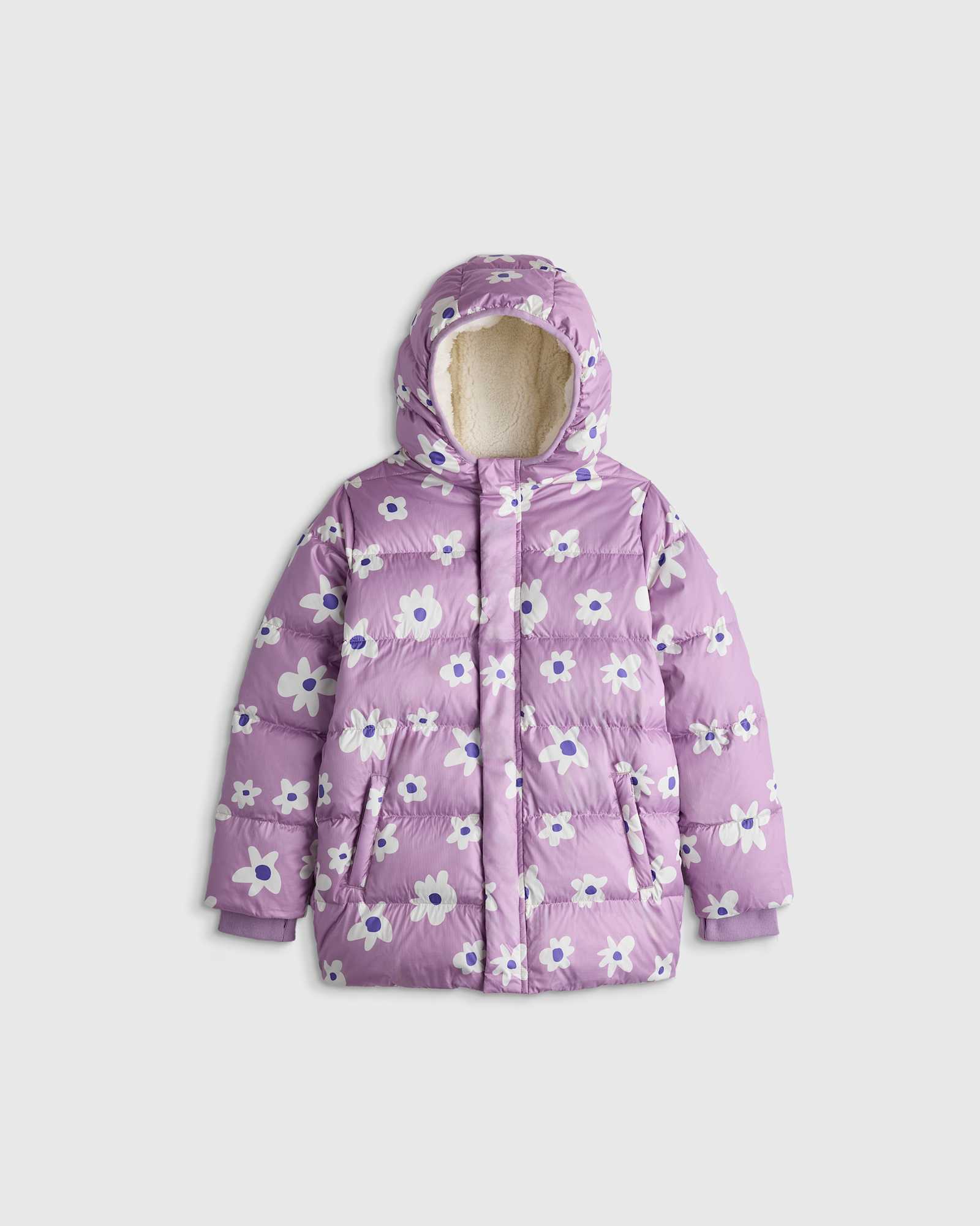 Purple Floral Heavyweight Down Puffer Coat