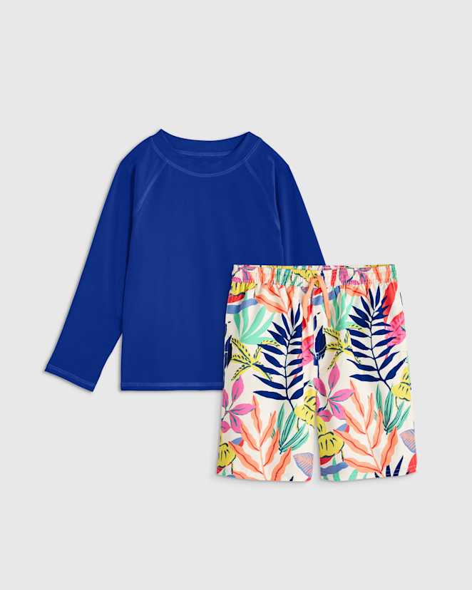 Tropical Palms Swim Trunk and Rash Guard Set