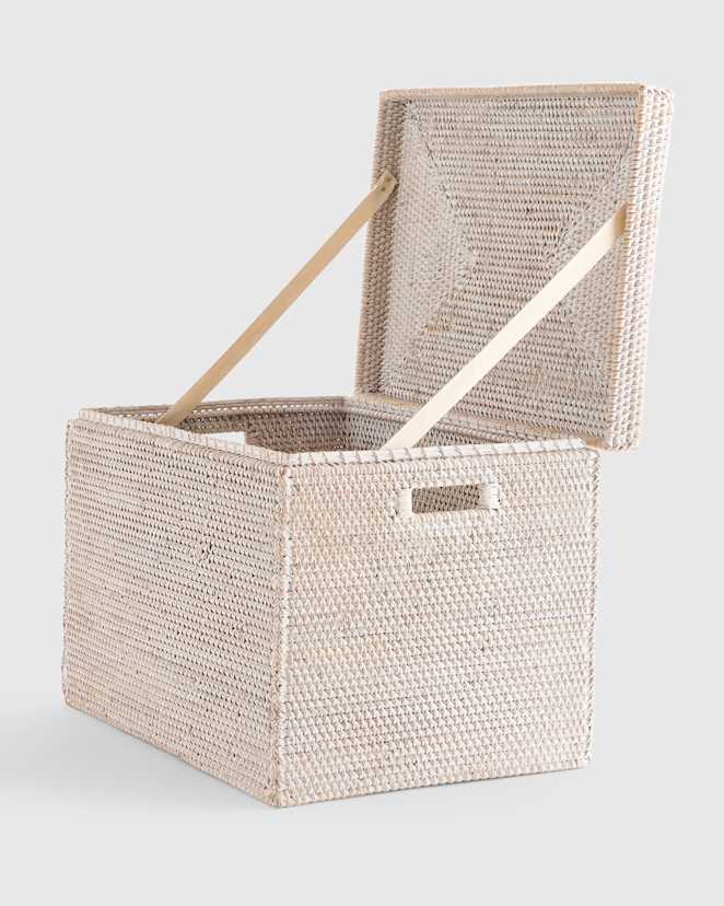 White Wash Handwoven Rattan Storage Chest