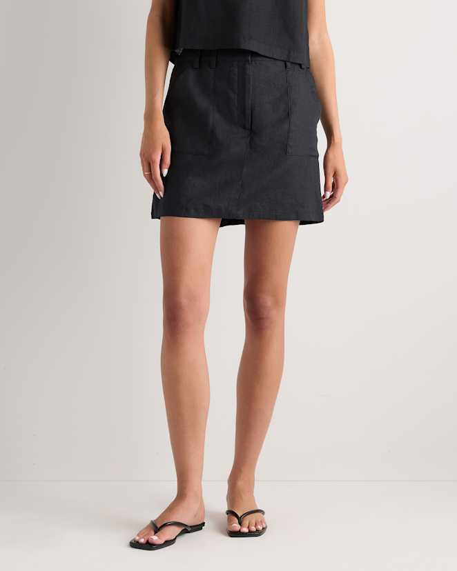 Black 100% European Linen Utility Skort