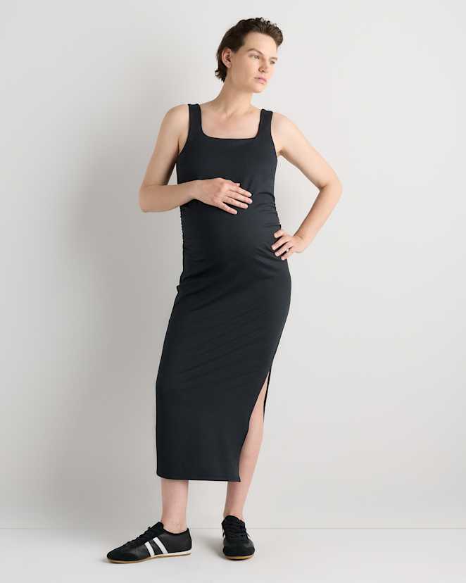 Heather Black Ultra-Soft Maternity Midi Dress