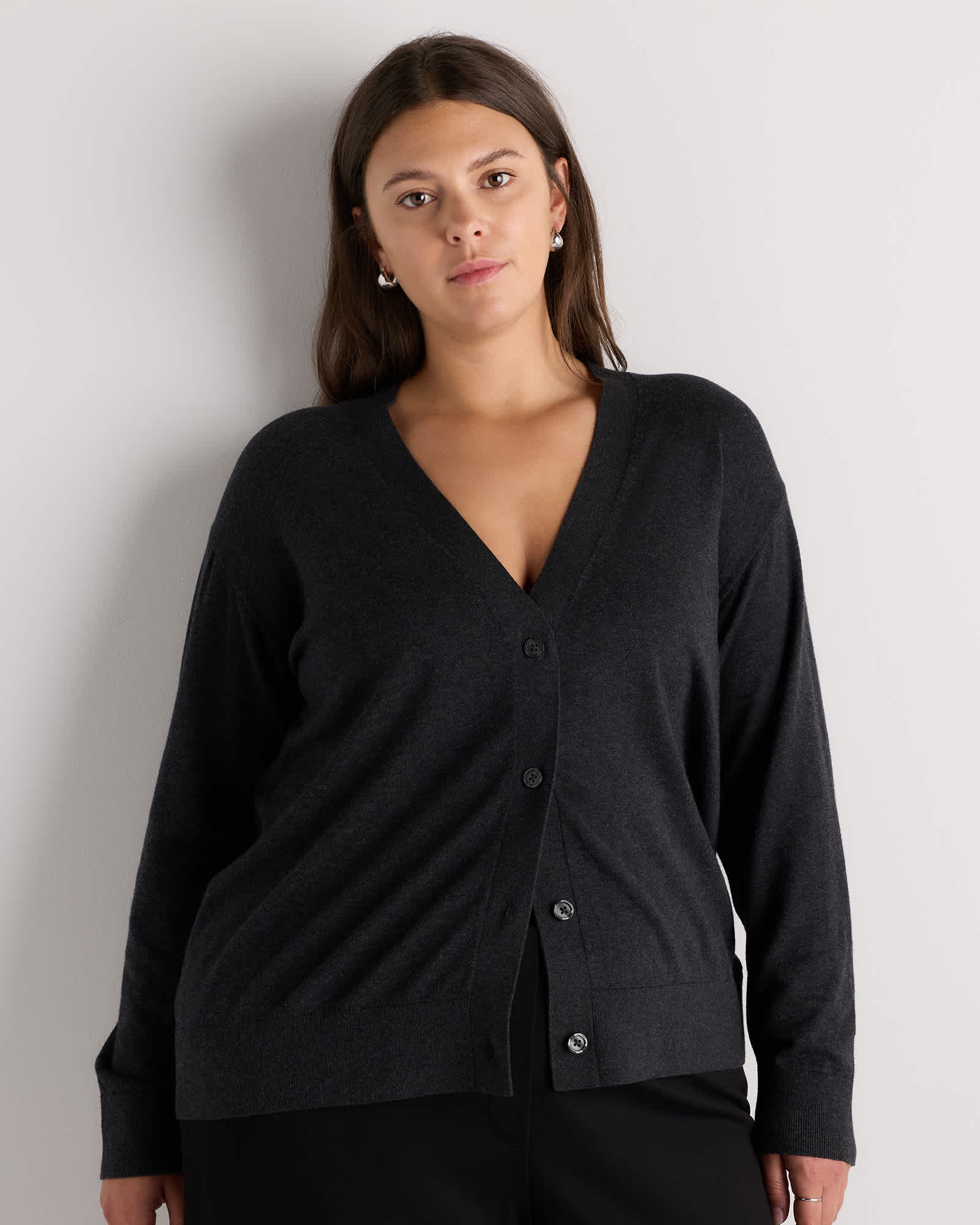 Heather Charcoal Lightweight Cotton Cashmere Cardigan