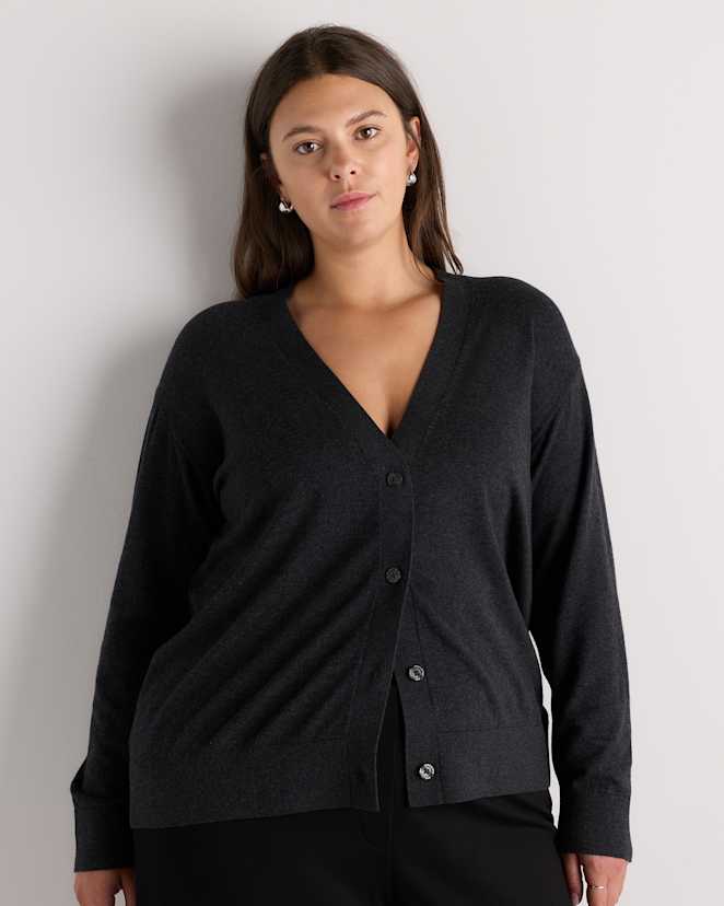 Heather Charcoal Lightweight Cotton Cashmere Cardigan