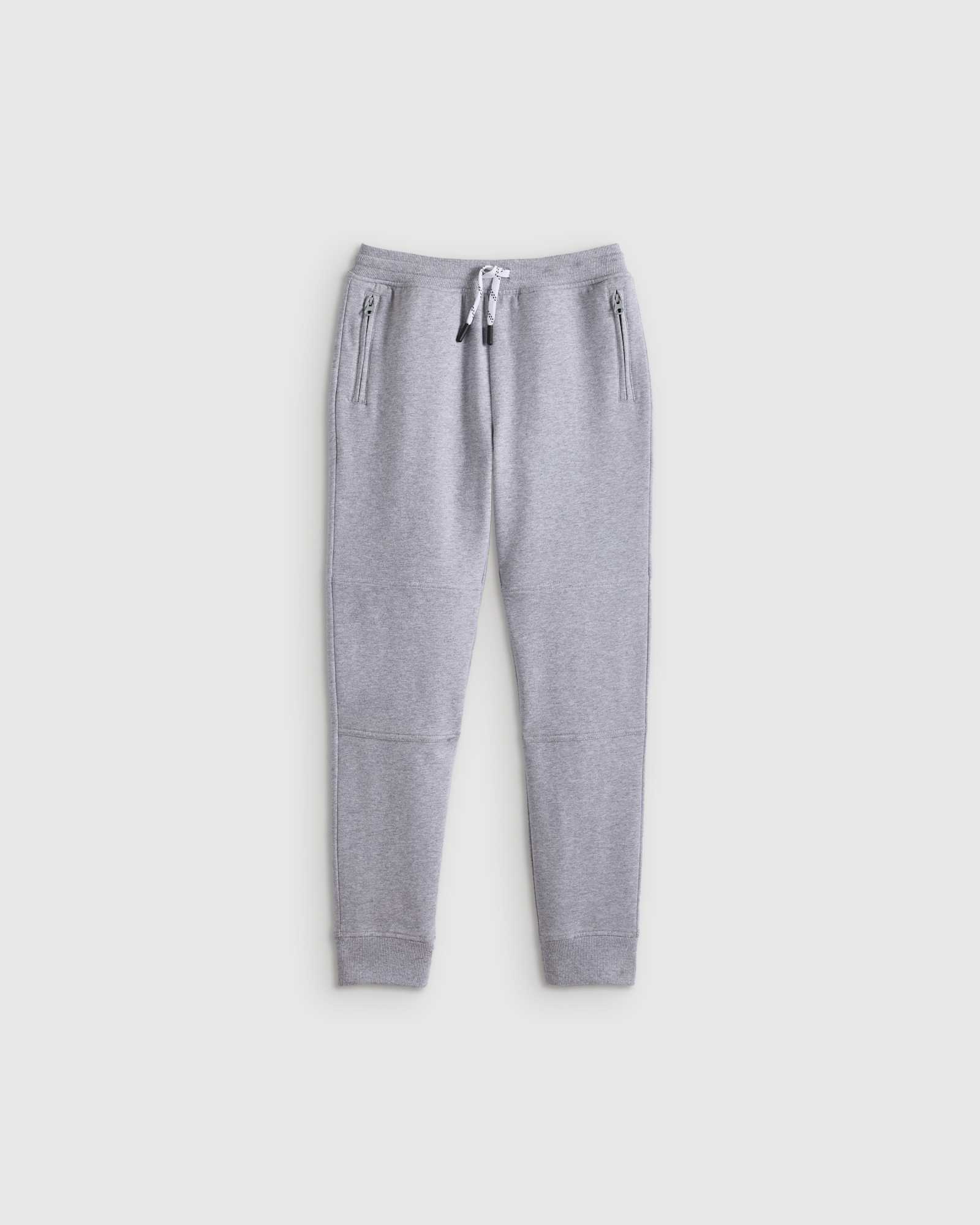 U--1013-HGRY-035 CROPPED heather-grey Organic Cotton French Terry Reinforced Knee Slim Jogger
