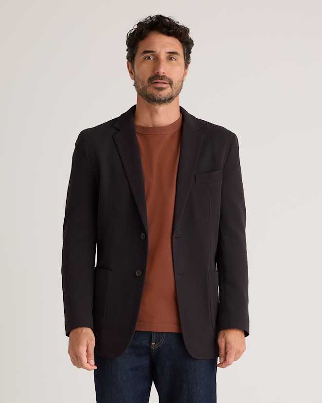 Black Cotton Pique Knit Blazer