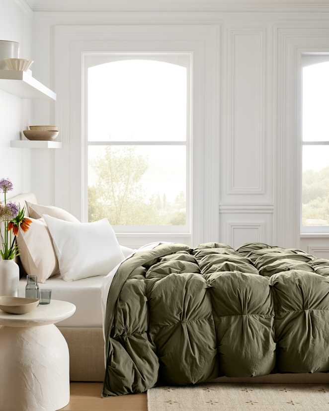 Dusty Olive Cotton Pintuck Comforter