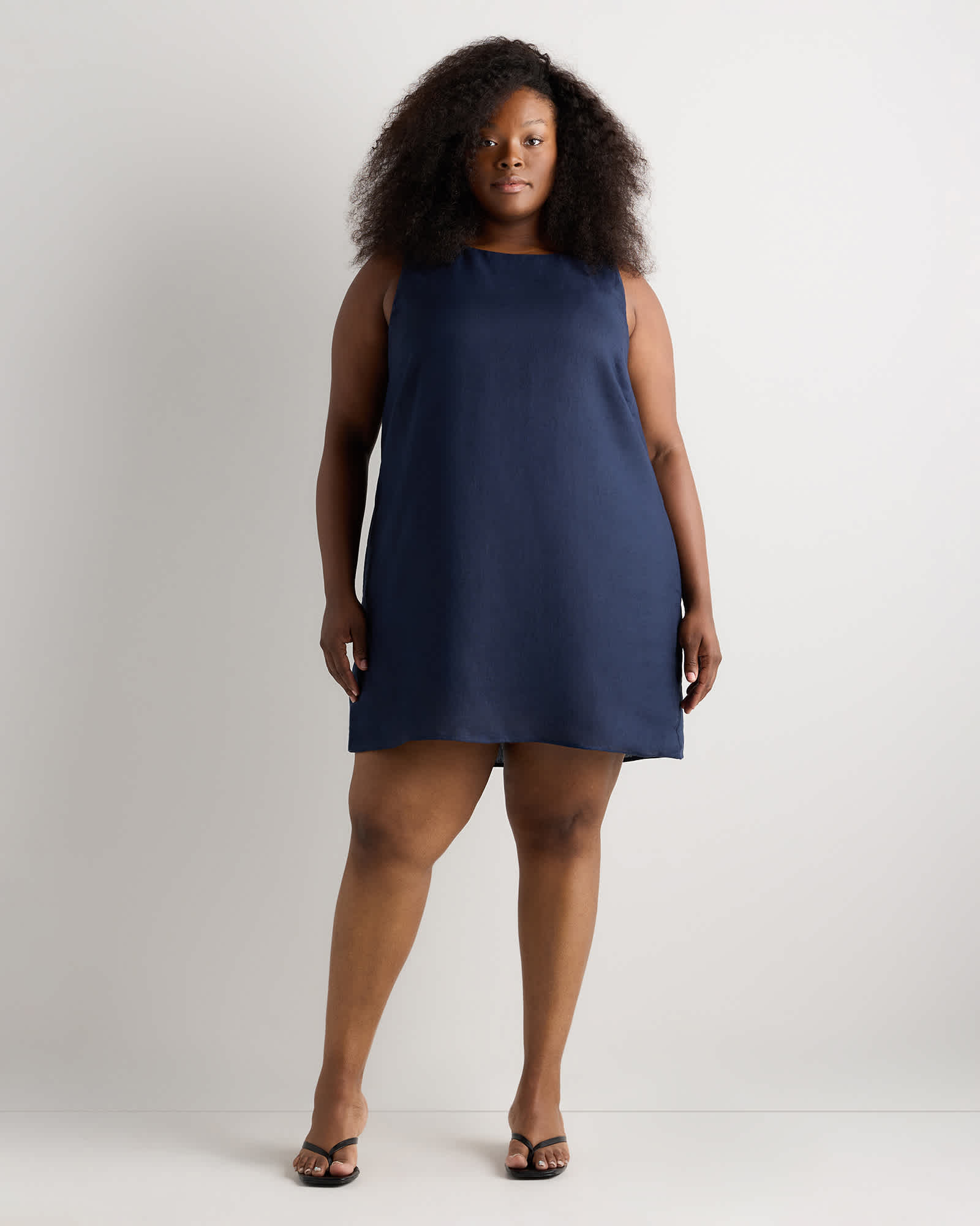 Deep Navy Robe débardeur courte 100 % lin européen pour femmes, taille plus