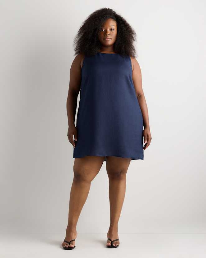 Deep Navy Women's Plus Size 100% European Linen Tank Mini Dress