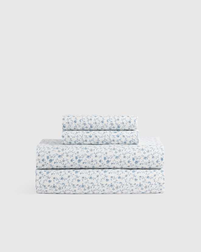 Blue Florette Classic Organic Percale Floral Sheet Set