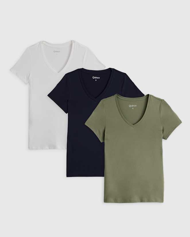 White Cotton Modal V Neck Tee 3 Pack Bundle