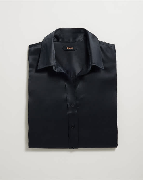 Black 100% Washable Silk Three-Quarter Sleeve Shirt